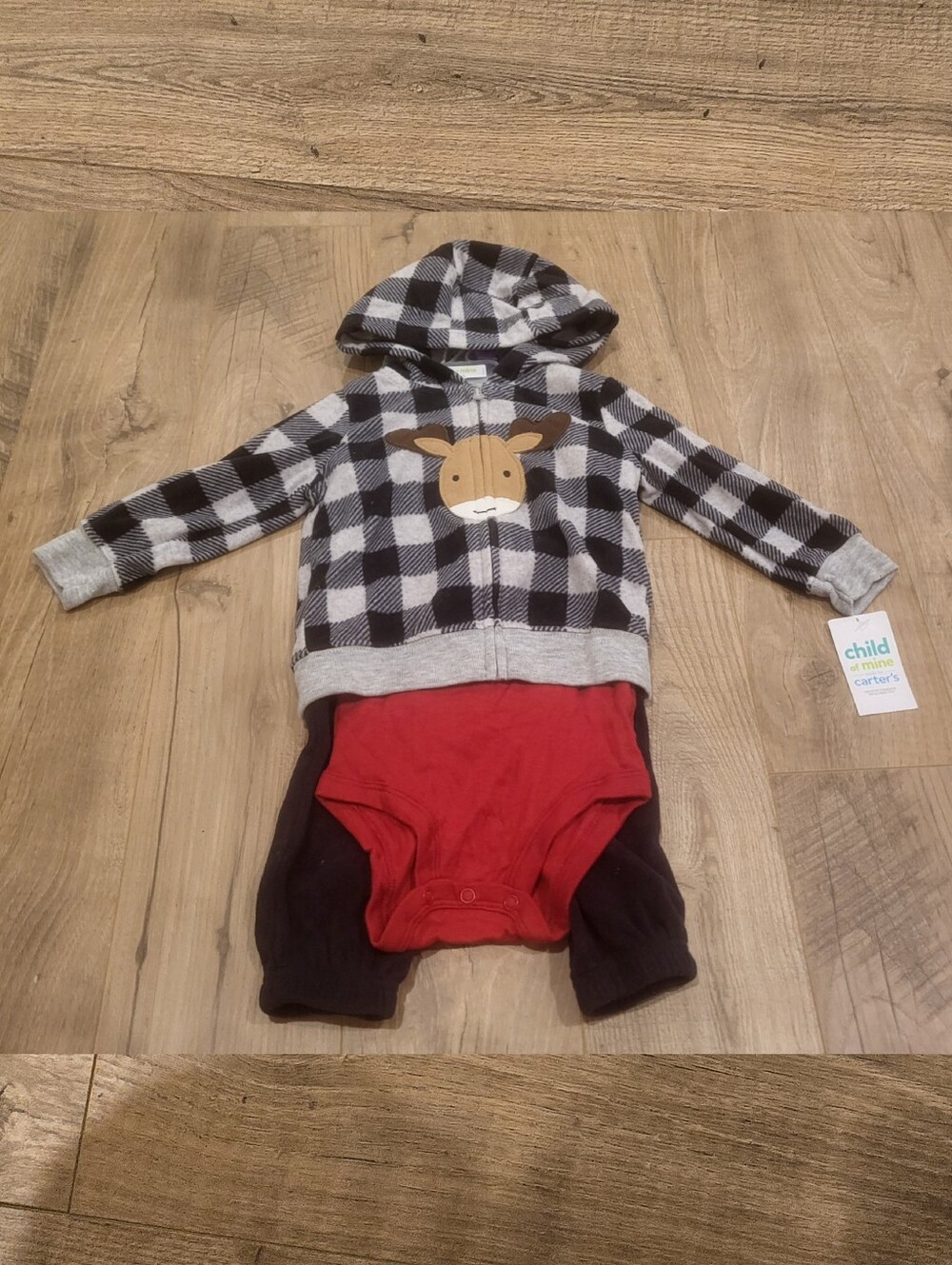 NWT Carters baby boy 3pc red black white 'cute & cuddly' moose outfit size 12mos